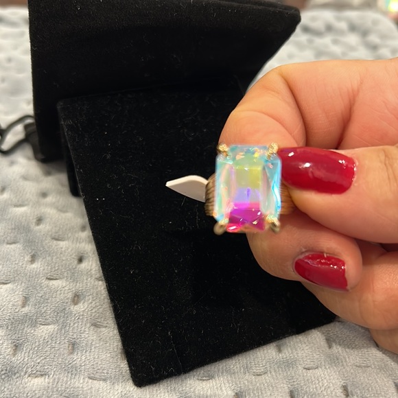 Stunning Aurora Borealis Emerald Cut Crystal Contemporary Ring-Adjustable - Picture 13 of 13